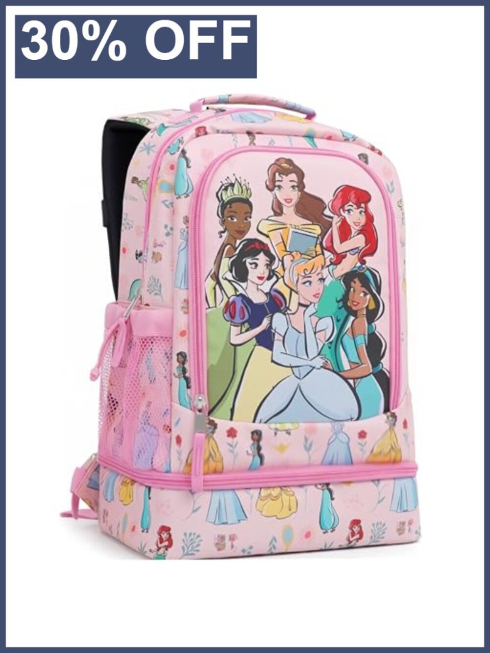 Disney Princess Kids Backpack with Lunch Box Set, School Bag for Boys & Girls